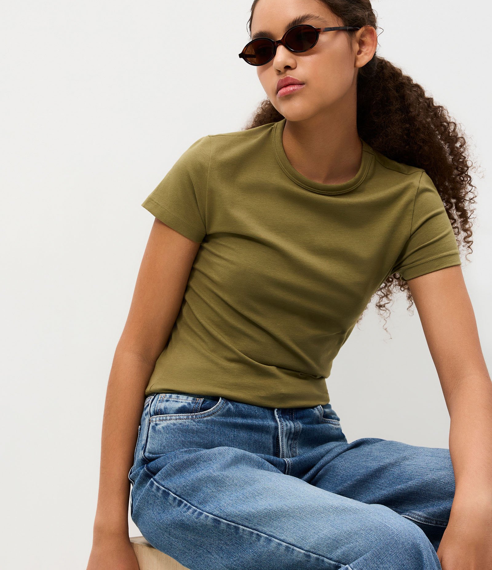 Blusa Básica em Algodão Peruano com Mangas Curtas Verde 3