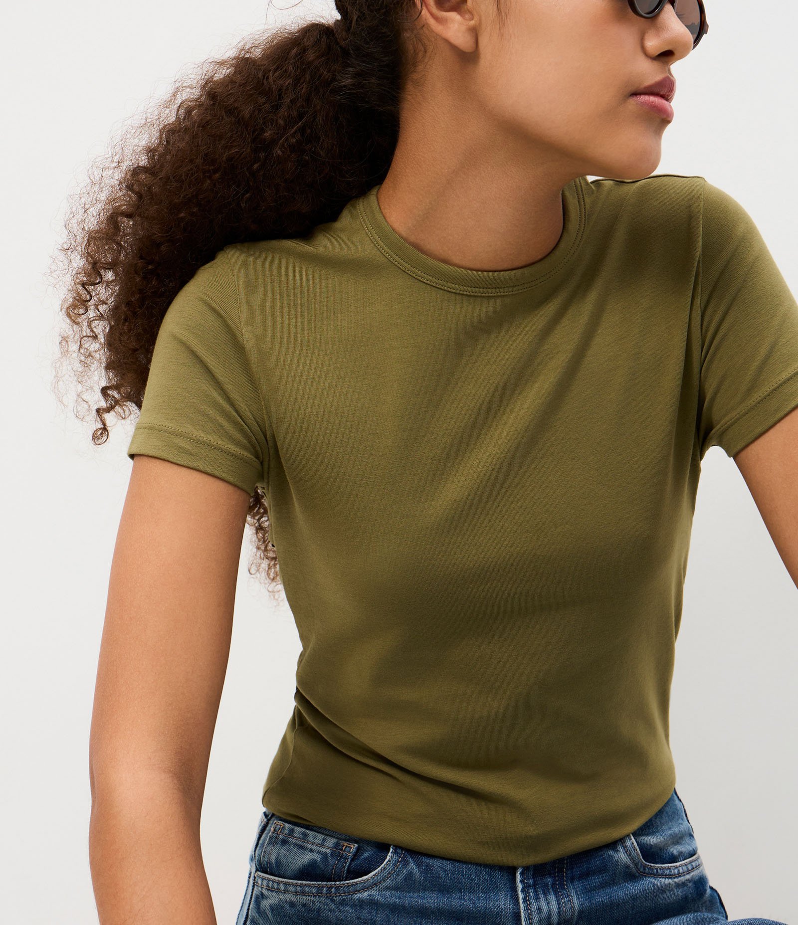 Blusa Básica em Algodão Peruano com Mangas Curtas Verde 4