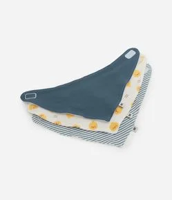 Kit 3 Babadores Infantil Em Algodão com Estampas Sortidas - Tam Único