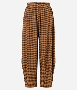Calça Barrel em Viscolinho Xadrez