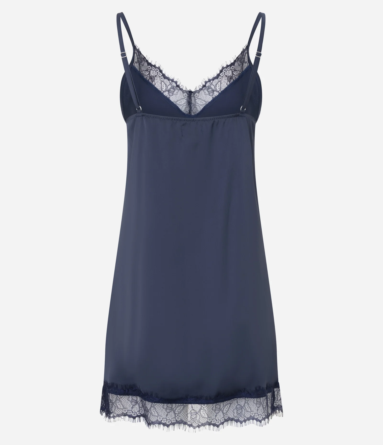 Camisola Regular em Cetim com Detalhes de Renda Azul Escuro 3