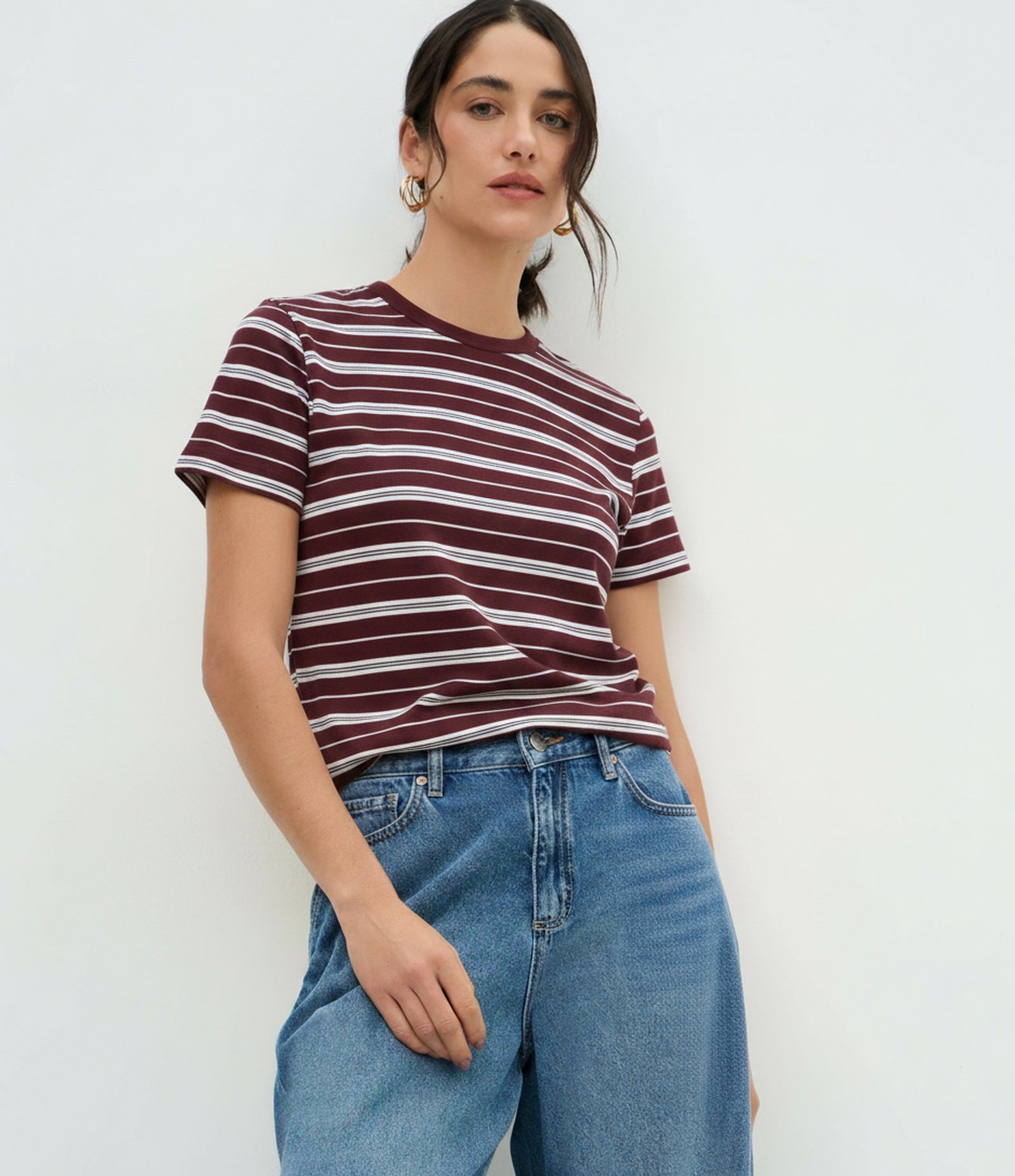 Blusa Listrada em Algodão Bordô 3