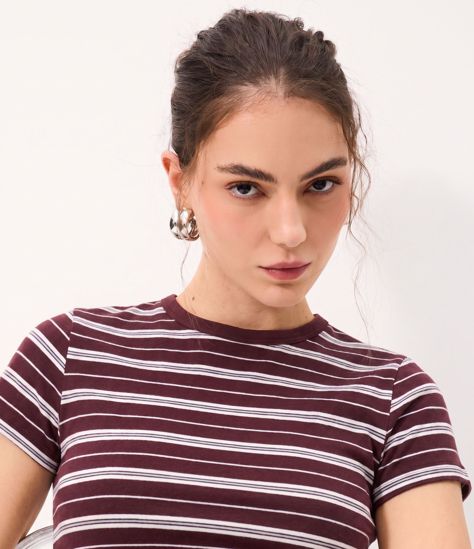 Blusa Listrada em Algodão Bordô 4