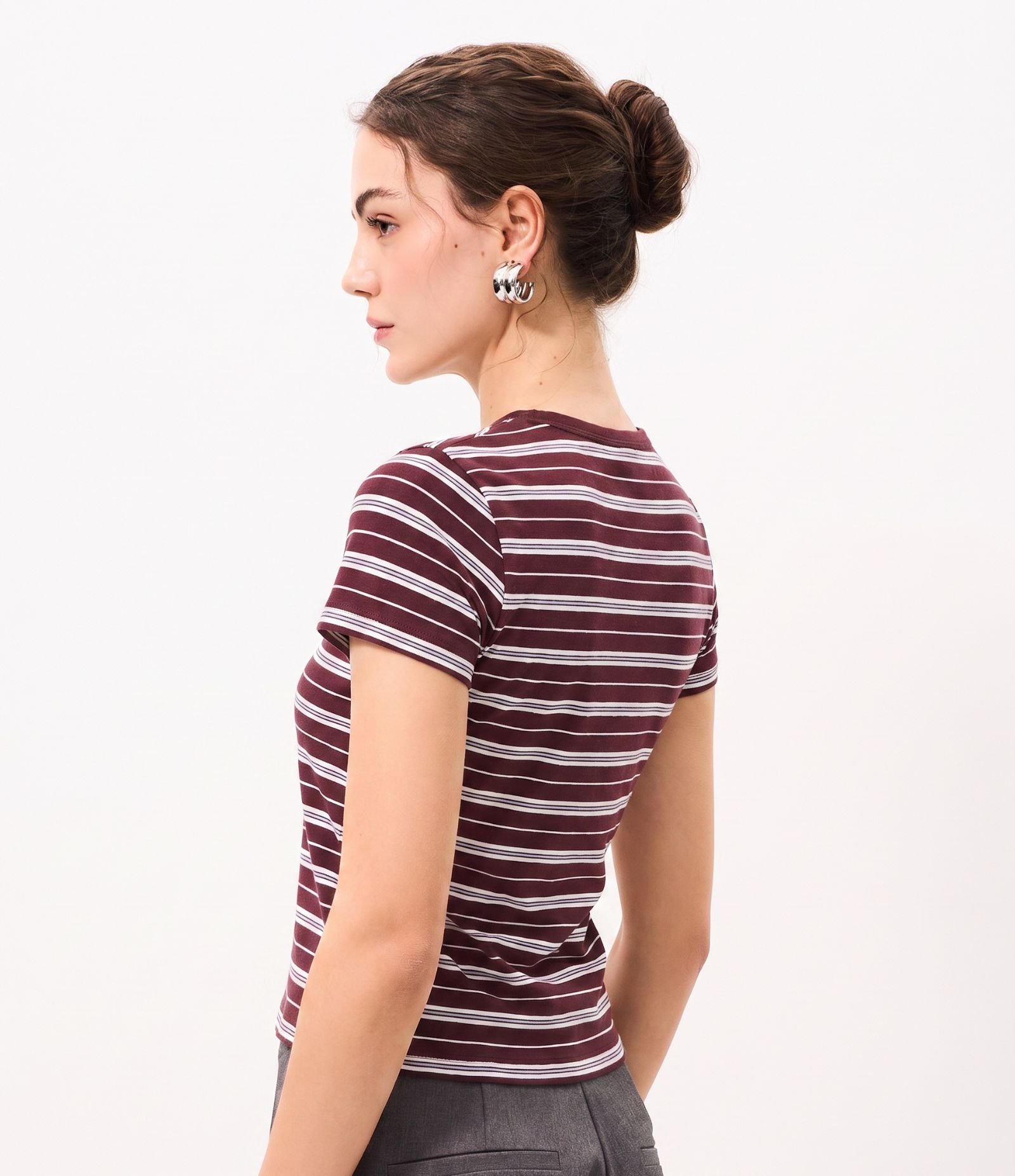 Blusa Listrada em Algodão Bordô 5