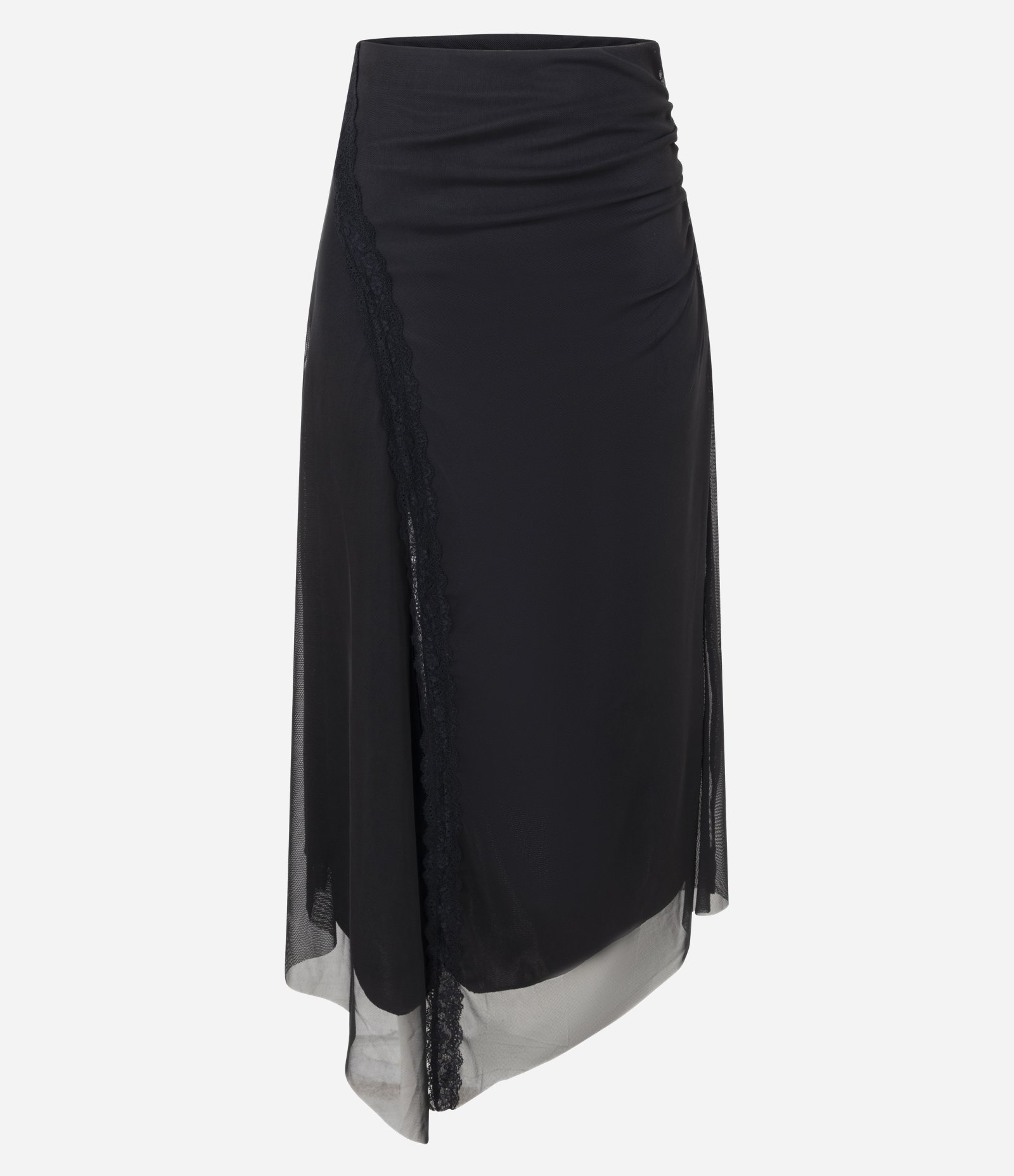 Saia Midi em Tule com Fenda Rendada Preto 5
