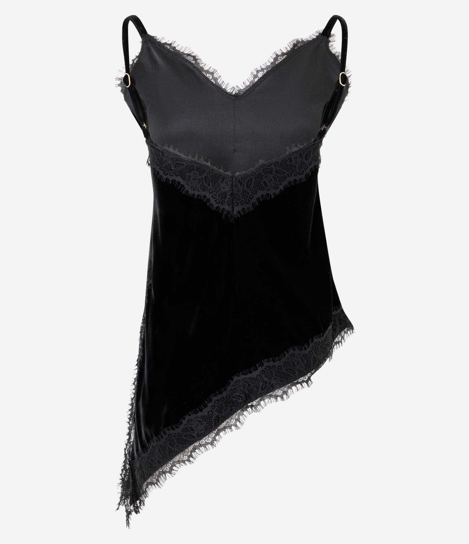 Blusa em Veludo com Barra Assimétrica e Renda Aplicada Preto 3