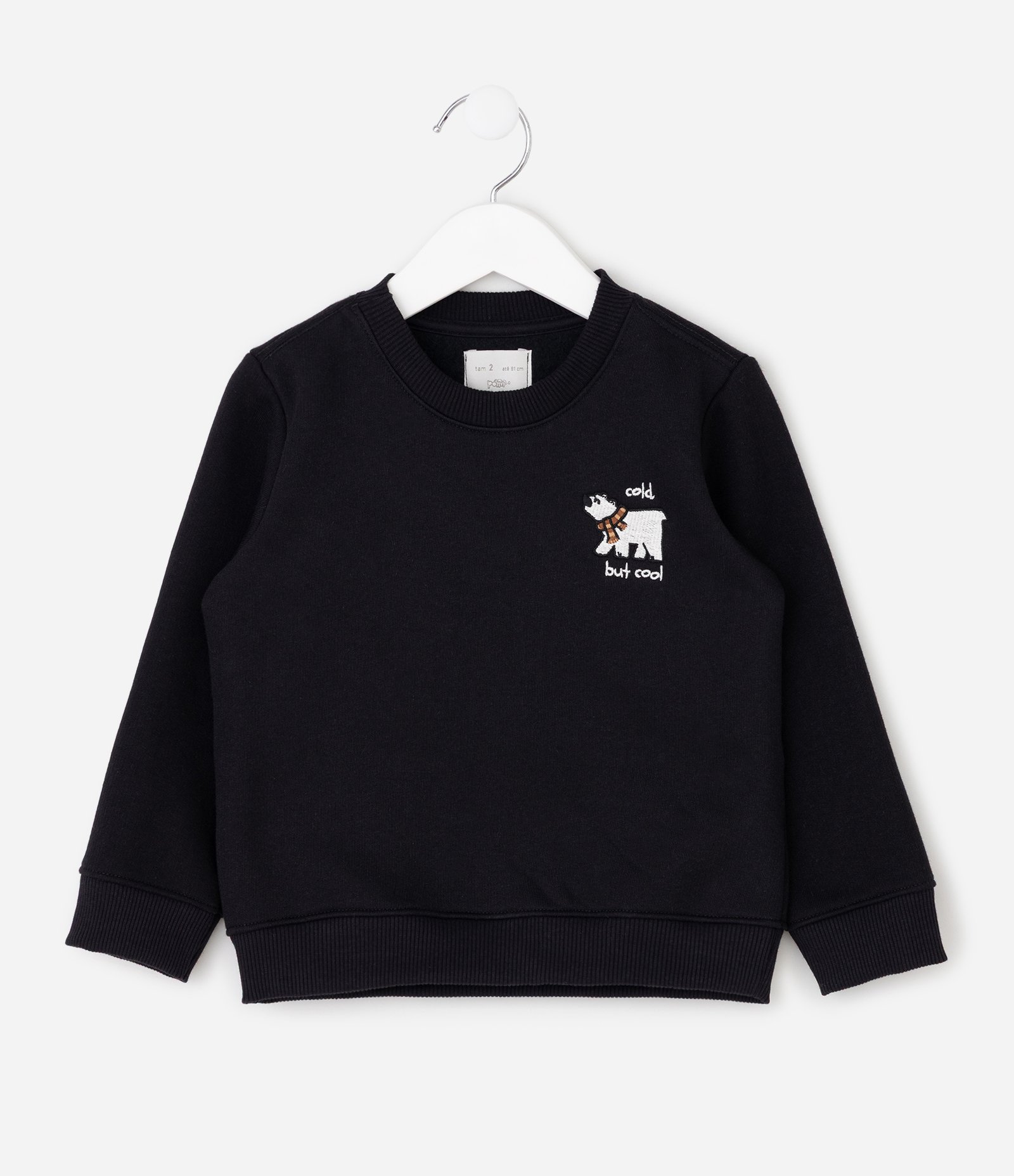 Casaco Infantil Fleece Bordado Urso Polar – Tam 1 a 6 Anos Preto 1