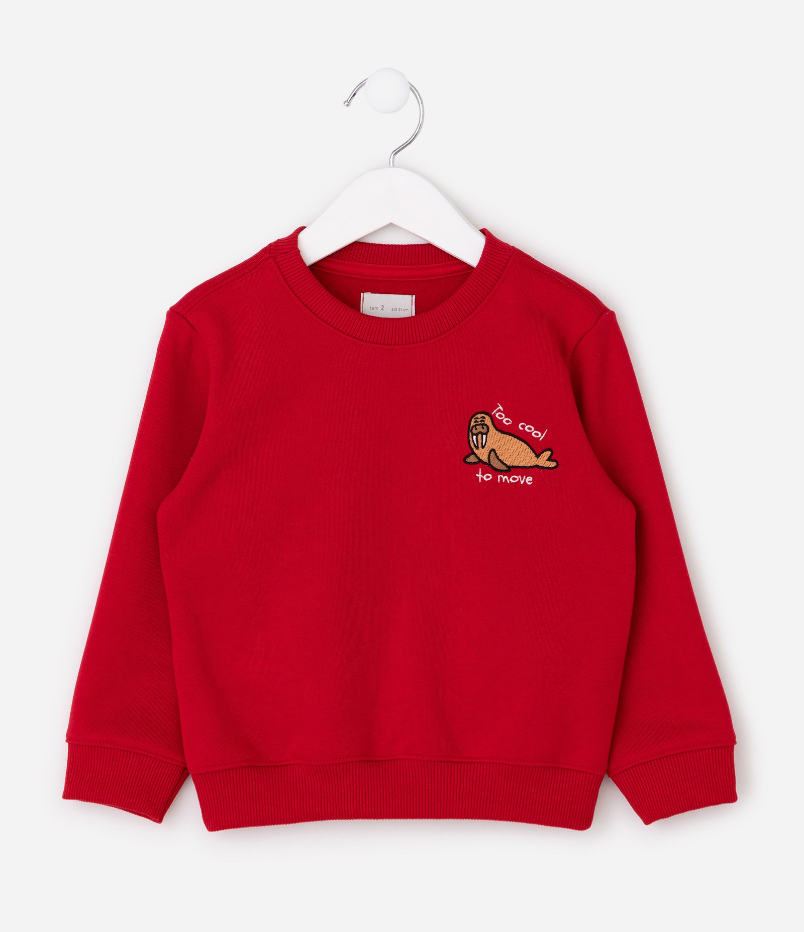 Casaco Infantil Fleece com Foca Bordado – Tam 1 a 6 Anos Vermelho 1