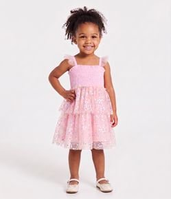 Vestido Infantil Com Saia de Tule Com Paetê  - Tam1 a 6 Anos