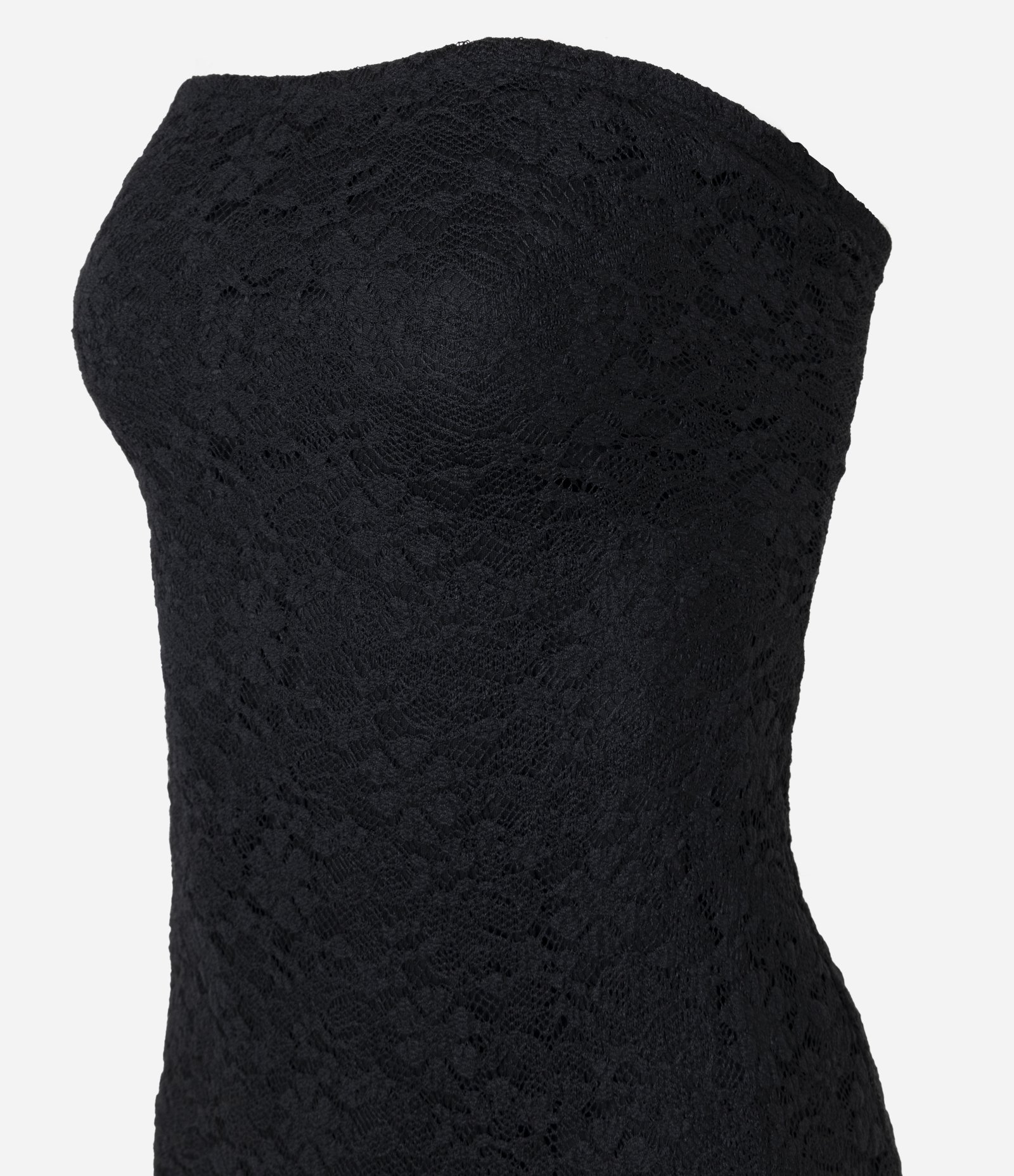 Vestido Tomara que Caia em Renda com Babado Assimétrico Preto 6