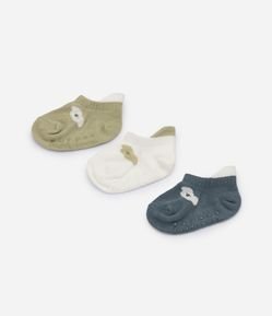 Kit 03 Meias Infantis com Carinha de Bichinho - Tam 0 a 12 meses