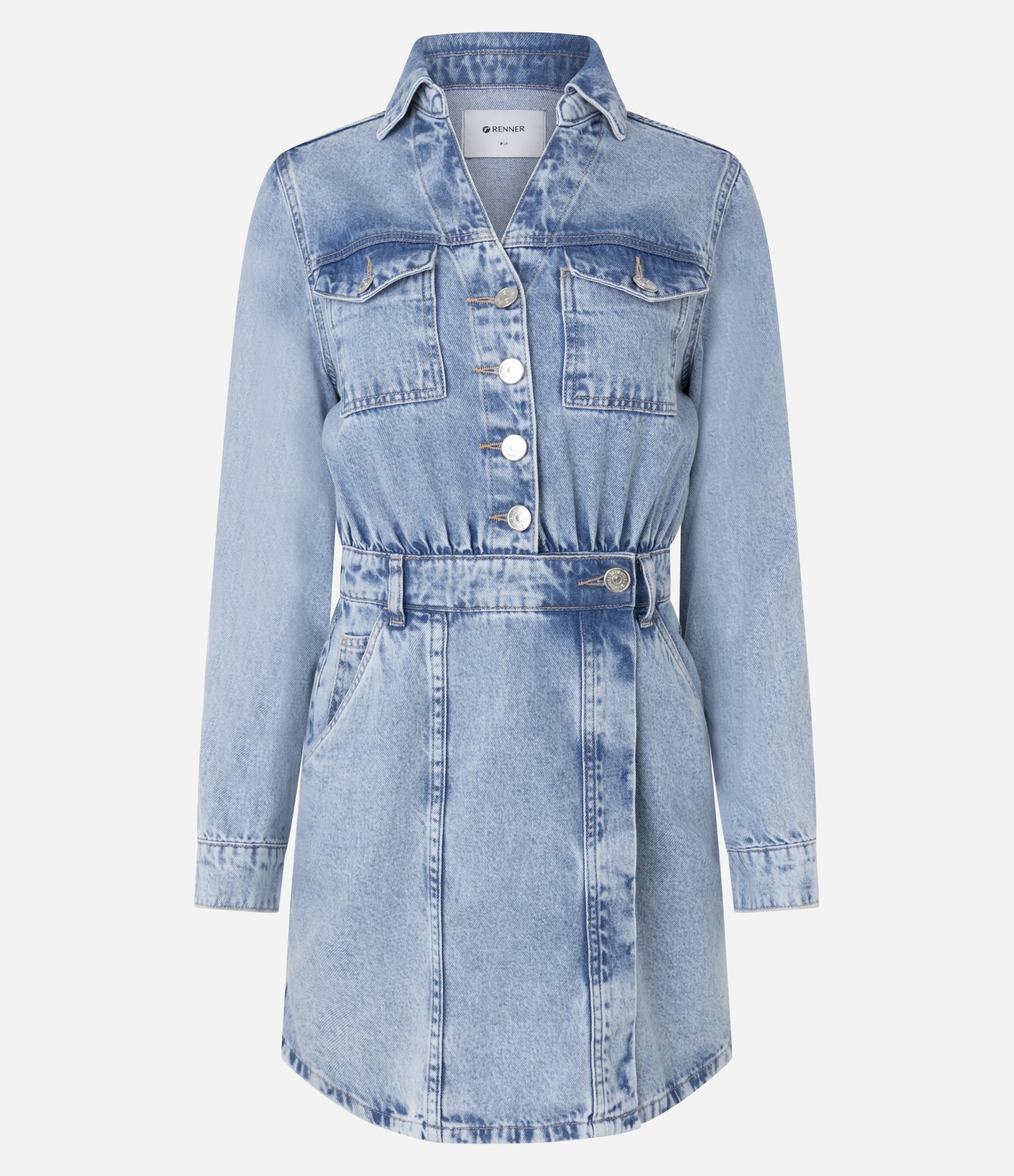 Vestido Curto em Jeans Manga Longa com Botões Frontais Azul Claro 5