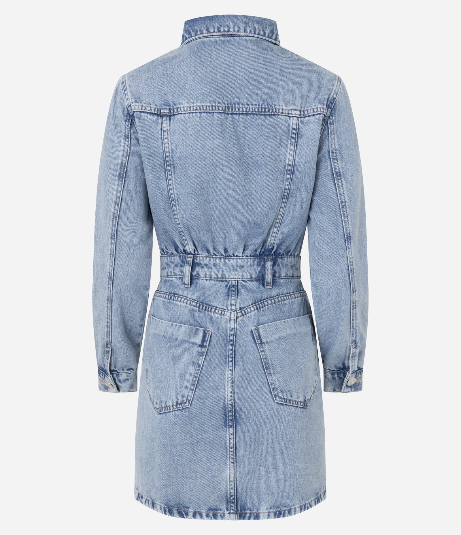 Vestido Curto em Jeans Manga Longa com Botões Frontais Azul Claro 6