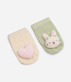 Kit Meias Bebê  Em Algodão Cano Baixo com Apliques - Tam 0 a 6 Meses