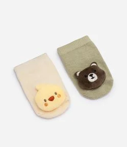 Kit Meias Bebê Teddy Boom Cano Baixo Interativas com Aplique de Bichinhos - Tam 0 a 12 Meses