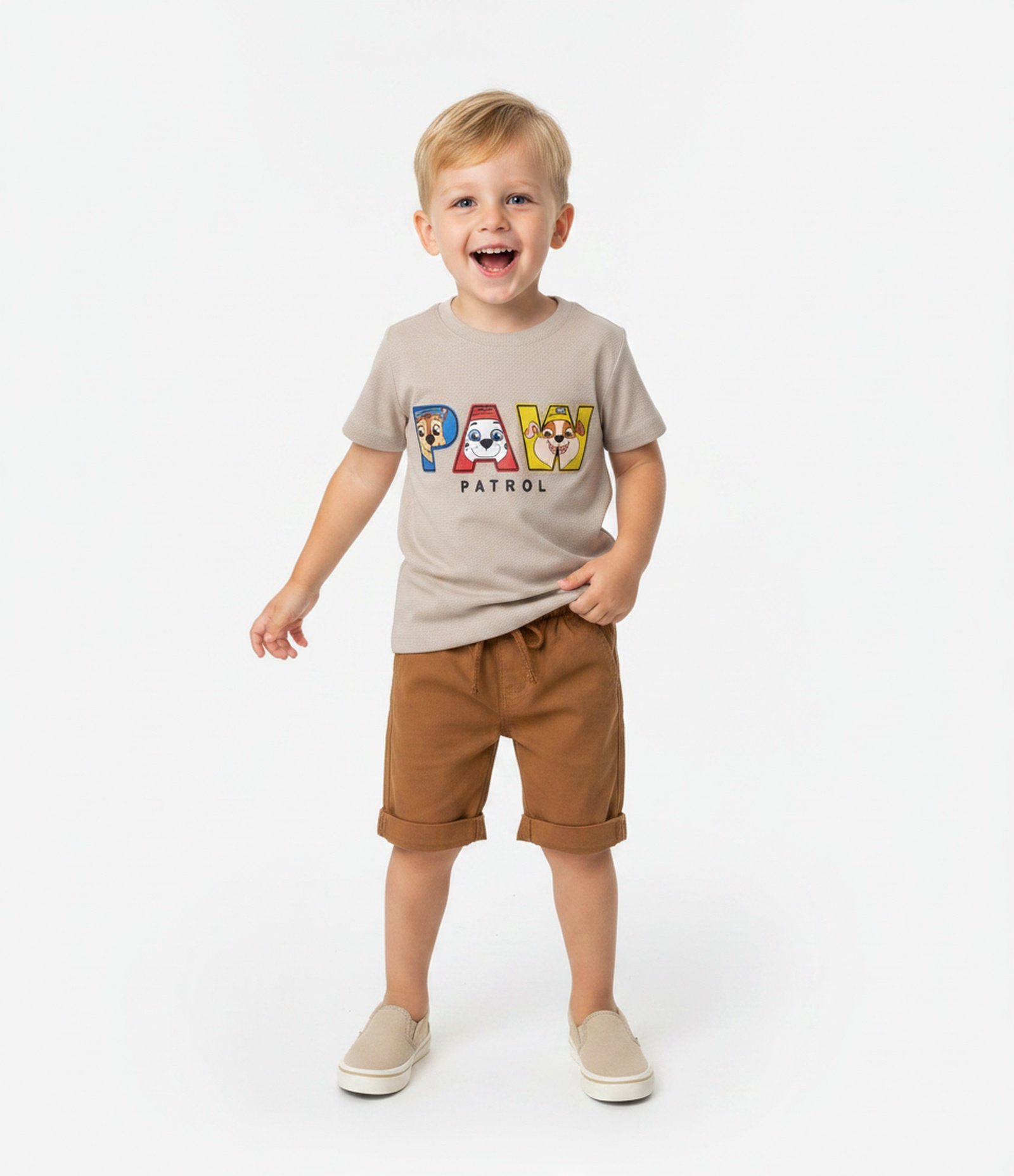 Camiseta Texturizada com Logo Patrulha Canina Infantil - Tam 2 a 6 Anos Bege 1
