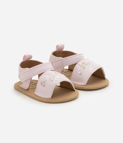Sandália Infantil com Bordado de Flores e Fechamento em Velcro - Tam 15 ao 19