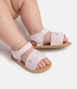 Sandália Infantil Teddy Boom com Bordado de Flores e Fechamento em Velcro - Tam 15 ao 19