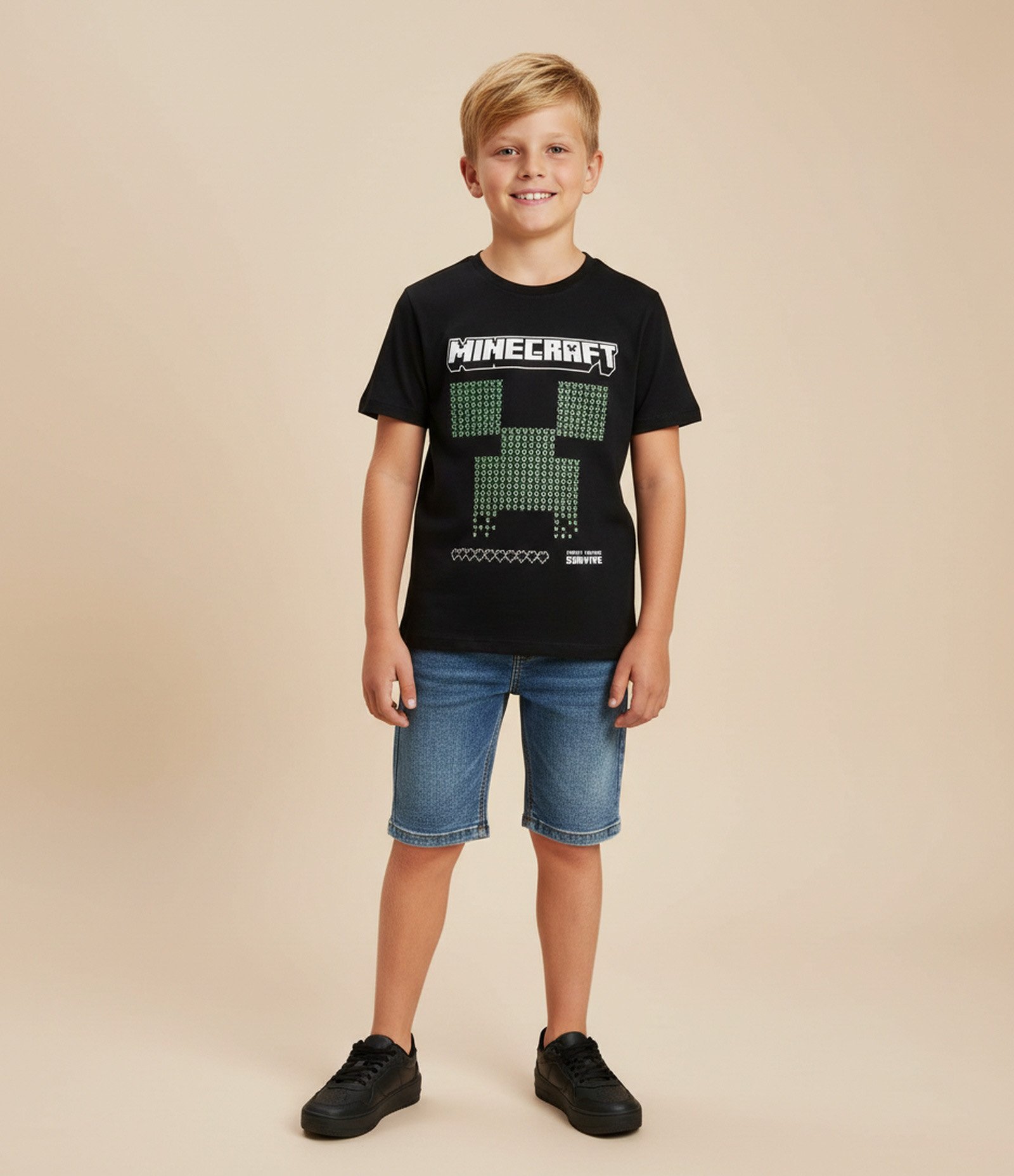 Camiseta Infantil com Estampa Minecraft Creeper – Tam 5 a 14 Anos Preto 1