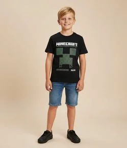 Camiseta Infantil com Estampa Minecraft Creeper – Tam 5 a 14 Anos