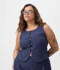 Blusa Colete com Linho e Botões Curve & Plus Size