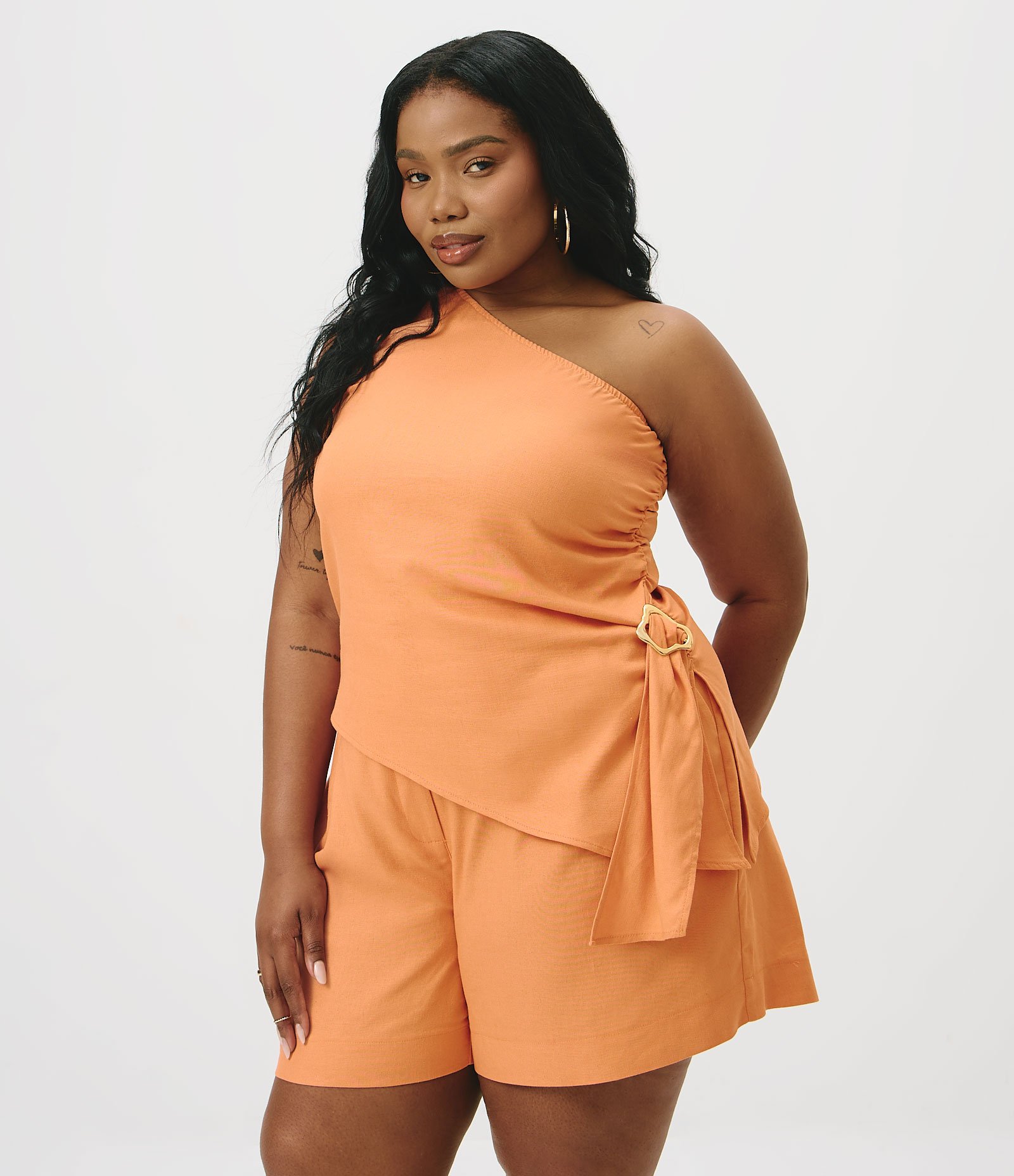 Blusa Um Ombro Só Curve & Plus Size Laranja 1