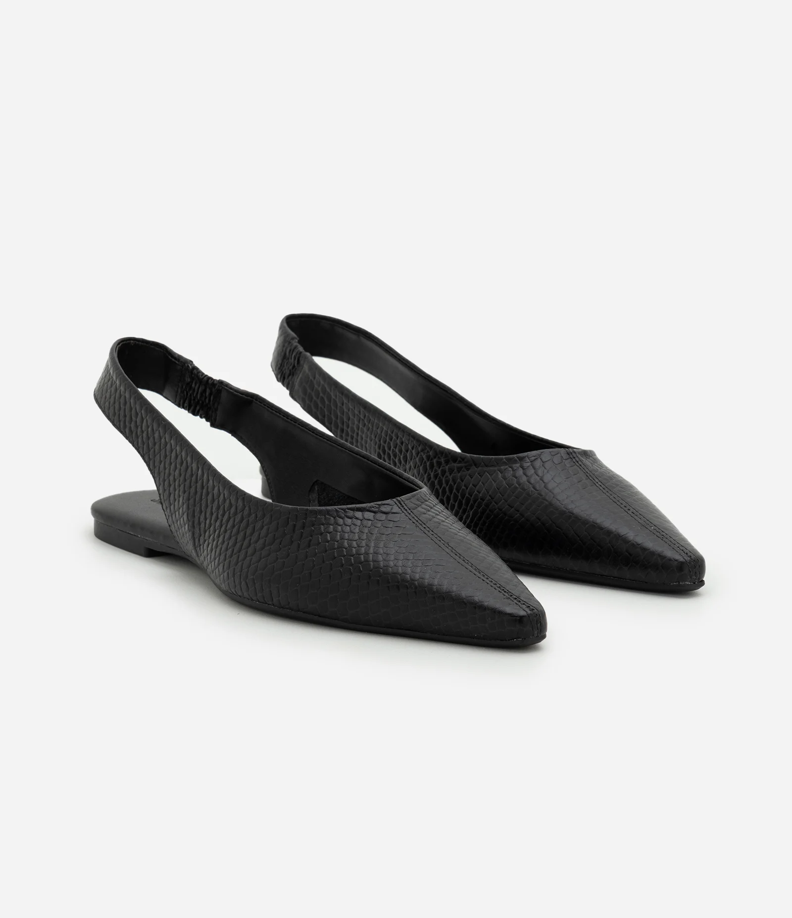 Sapatilha Slingback em Couro com Textura Snake Preto 2