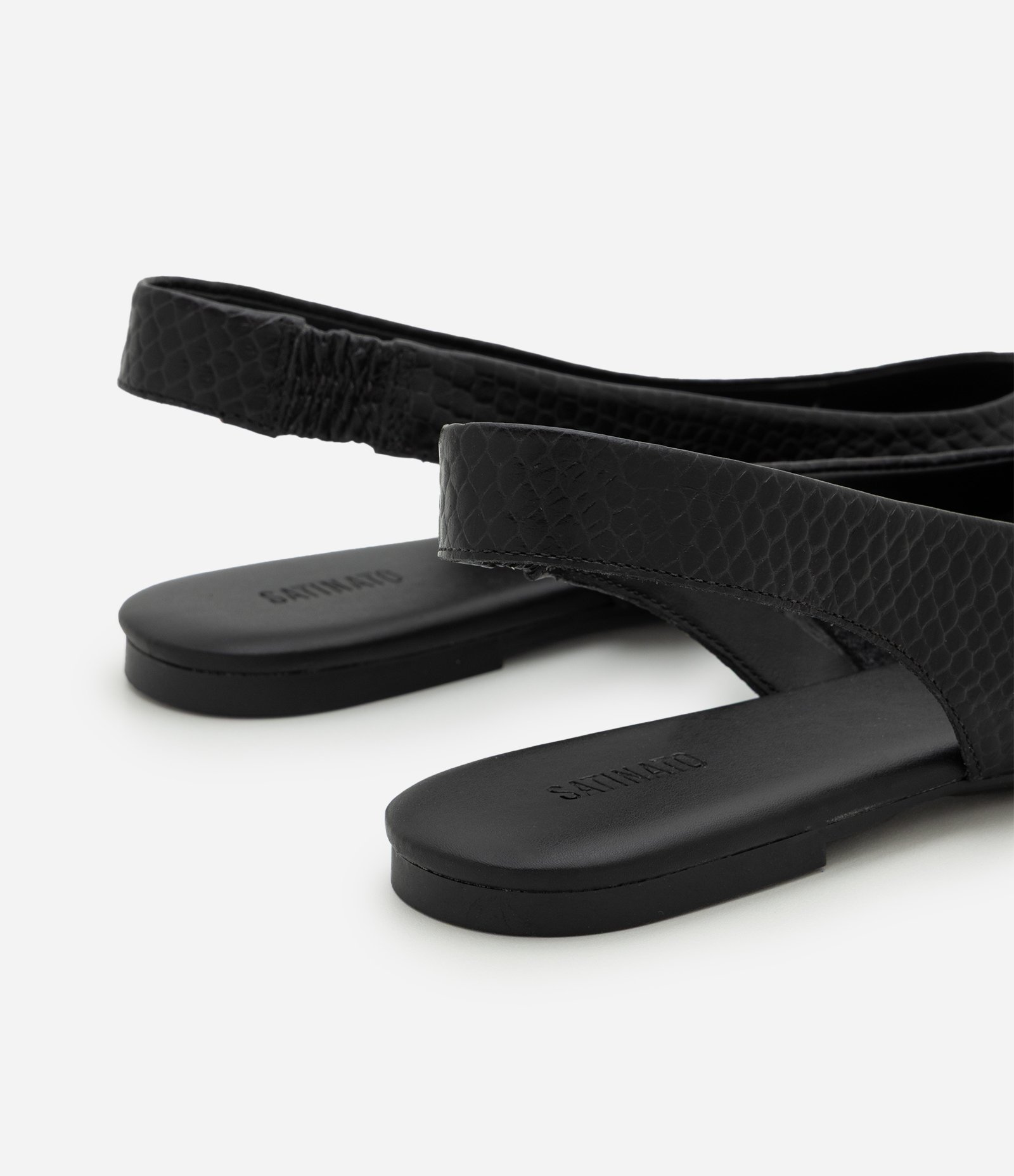 Sapatilha Slingback em Couro com Textura Snake Preto 3