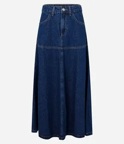 Saia Midi em Jeans com Recortes e Modelagem Evasê