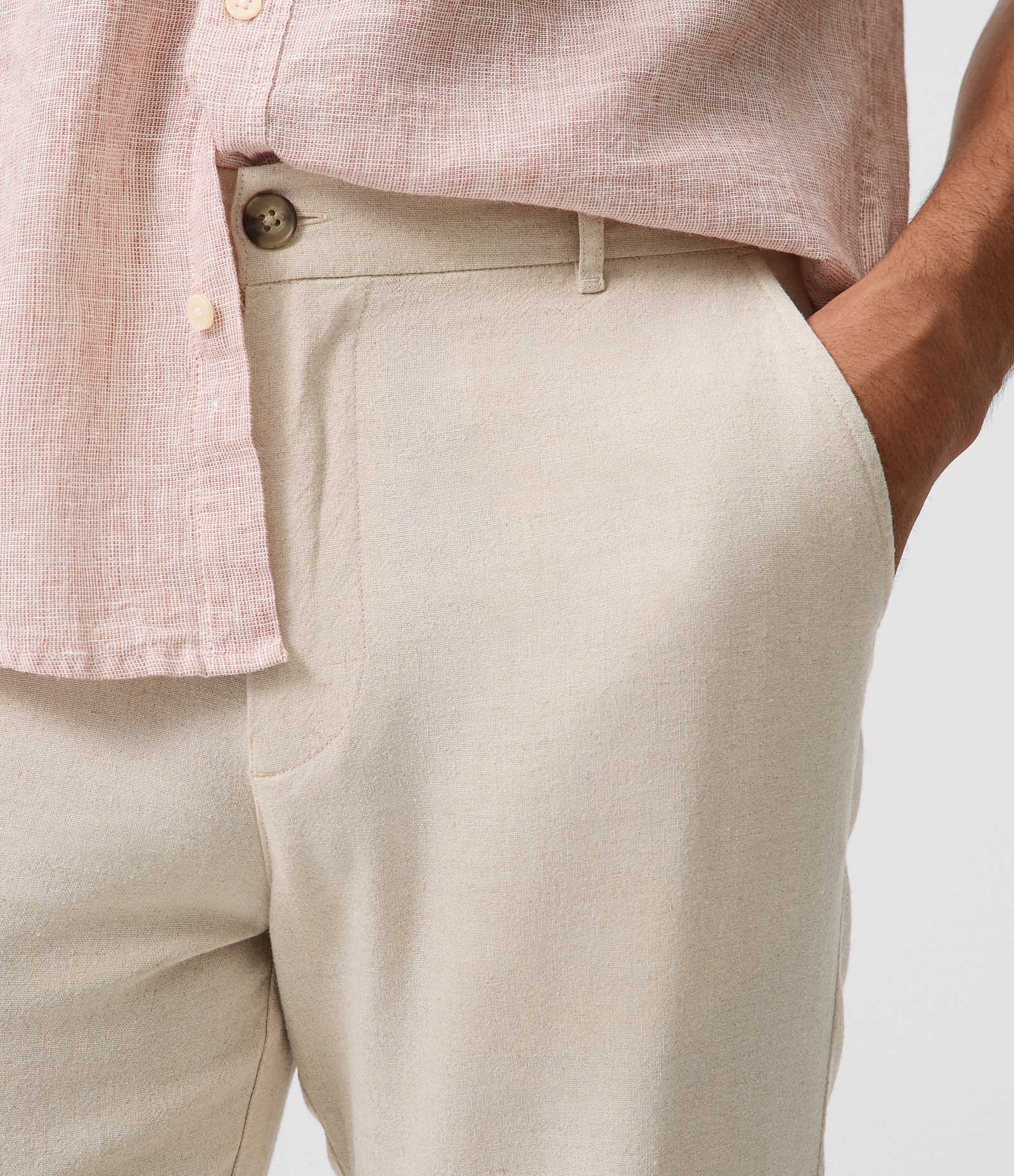 Calça Reta em Viscolinho com Cós Bege 4