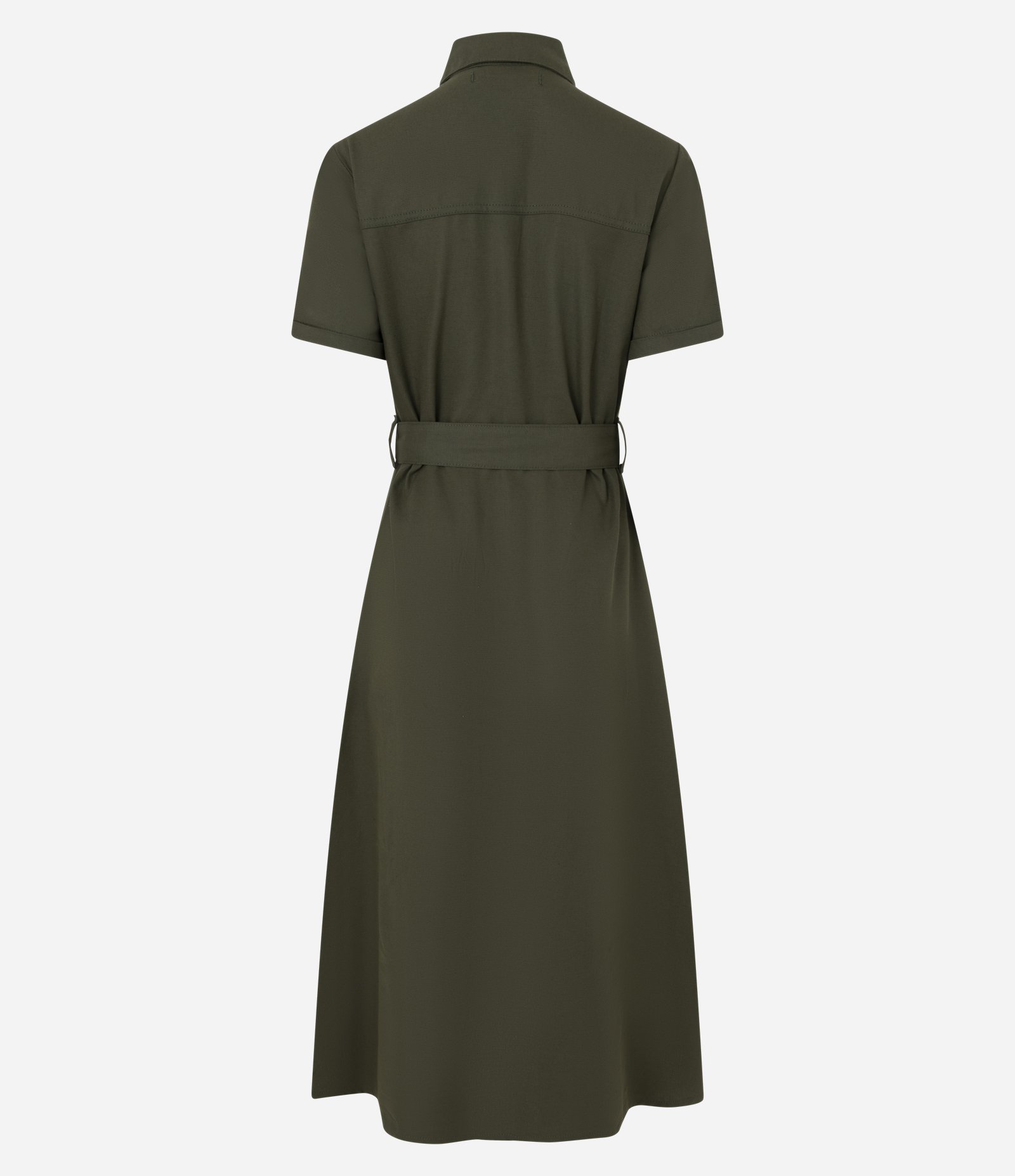 Vestido Midi Manga Curta em Sarja com Bolsos Utilitários Verde 7