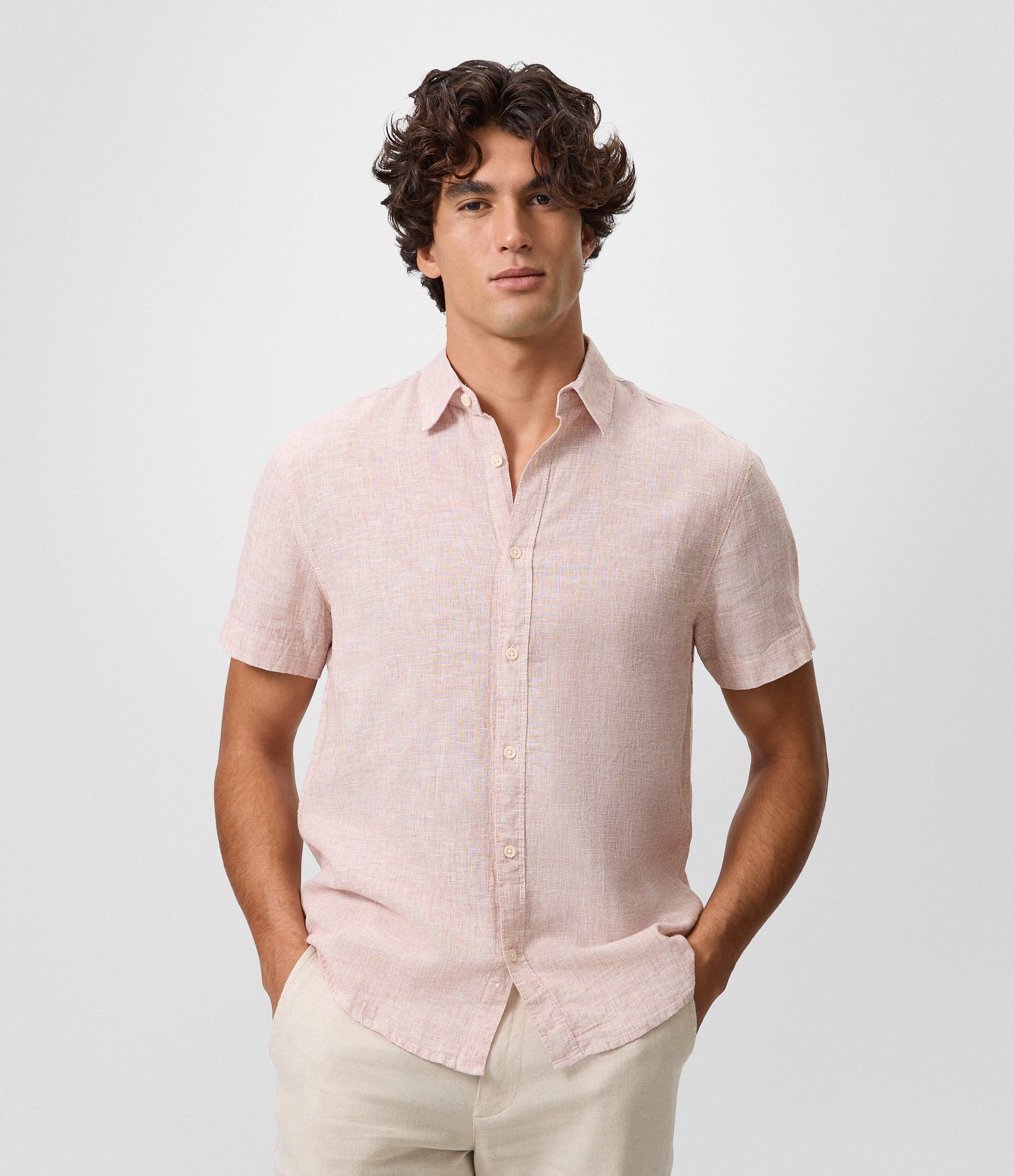 Camisa em Crepe Manga Curta Rosa Claro 1