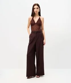 Calça Pantalona Alfaiatada com Cinto Duplo
