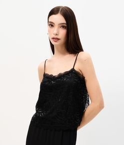 Blusa de Alcinha em Renda com Paetês