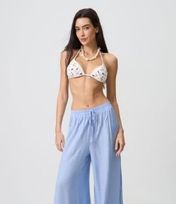 Calça em Viscose com Cinto de Corrente