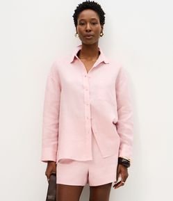 Camisa Oversized em Linho com Bolso no Peito
