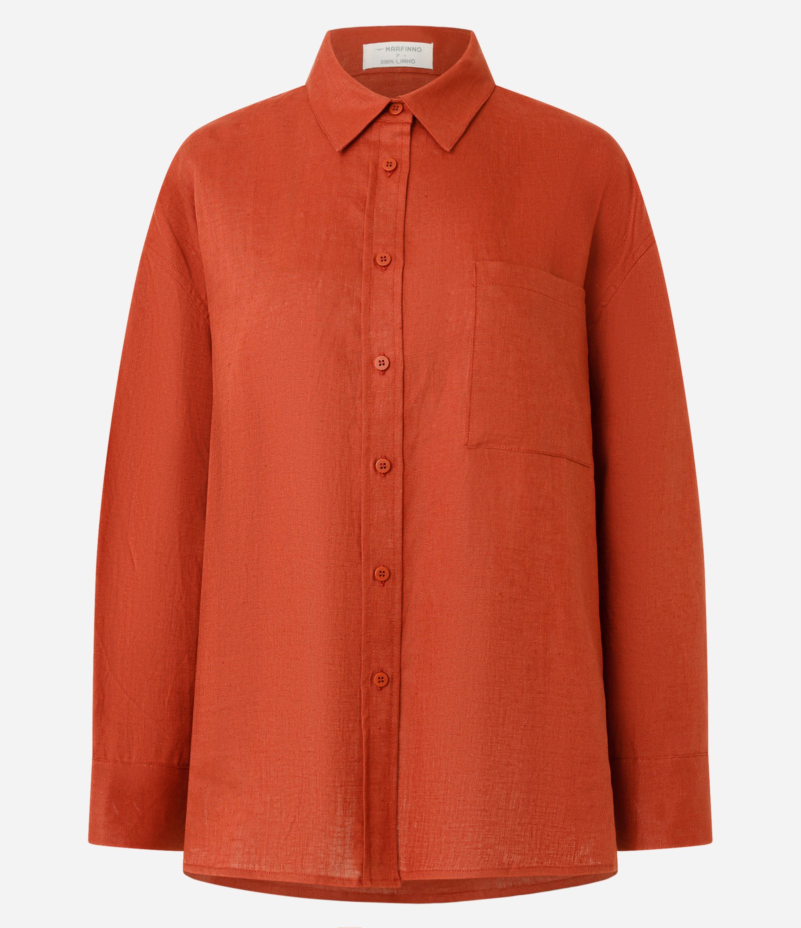 Camisa Oversized em Linho com Bolso no Peito Terracota 6