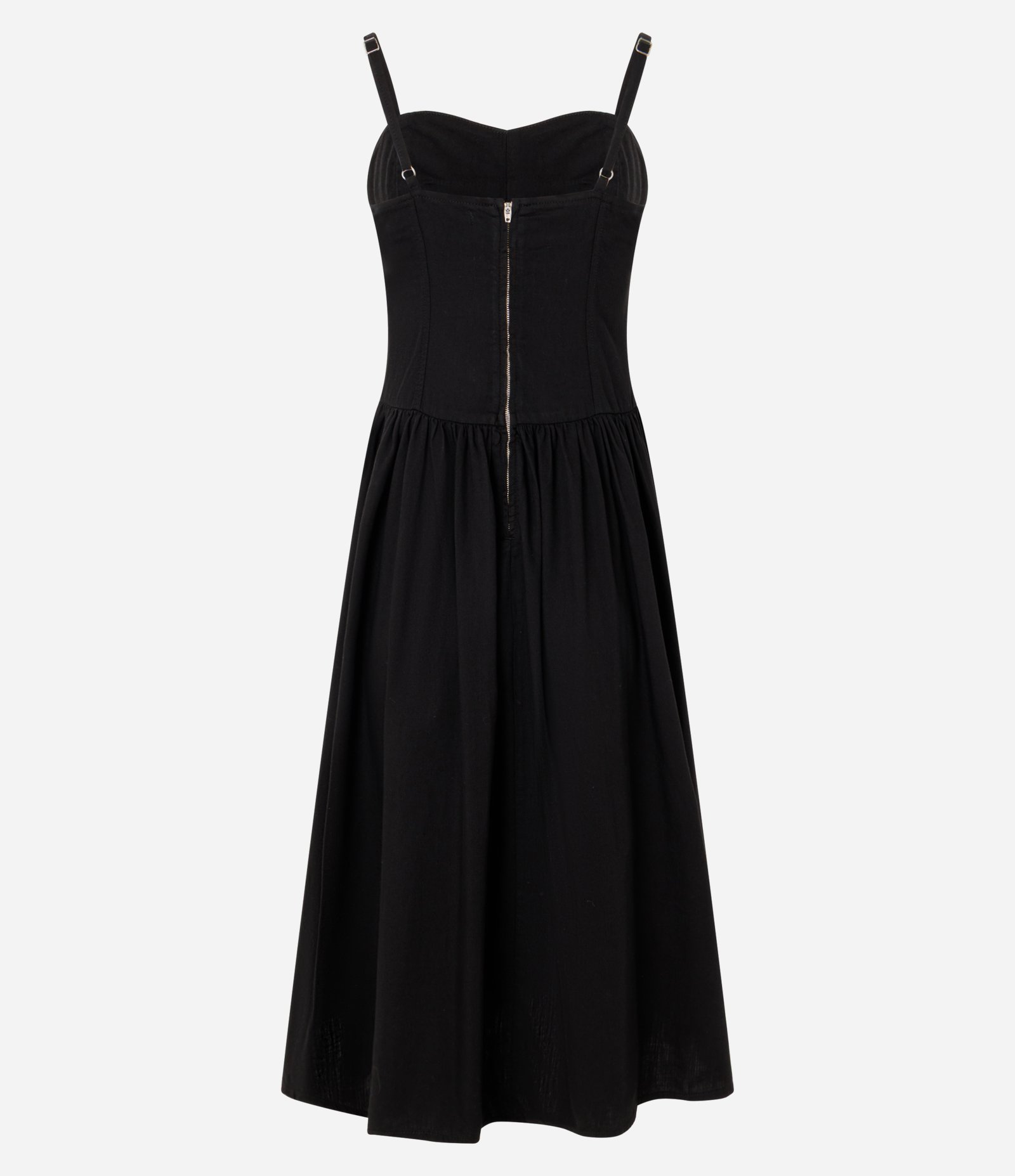 Vestido Midi em Sarja com Recortes Estruturados e Zíper Frontal Preto 2