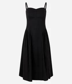 Vestido Midi em Sarja com Recortes Estruturados e Zíper Frontal