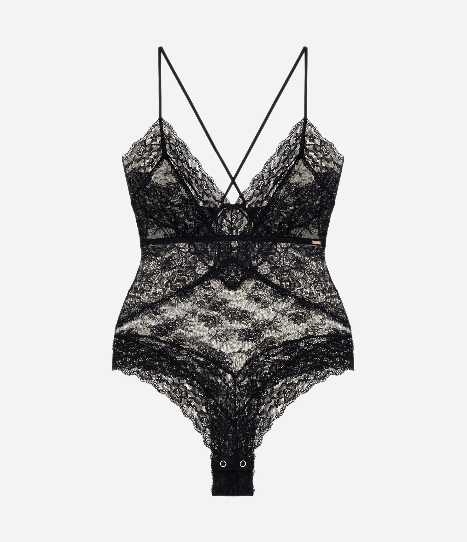 Body Sem Bojo em Tule Floral com Renda Preto 1