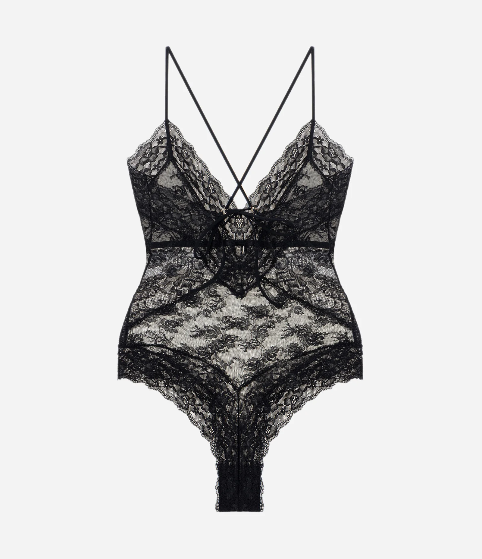 Body Sem Bojo em Tule Floral com Renda Preto 2