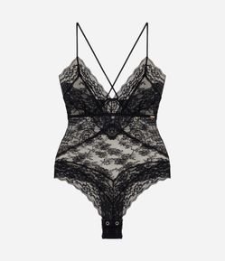 Body Sem Bojo em Tule Floral com Renda