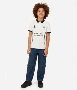 Camiseta Polo Infantil com Estampa PlayStation e Recortes – Tam 5 a 14 Anos