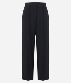 Calça Wide Leg em Alfaiataria com Cós Liso e Pregas Frontais