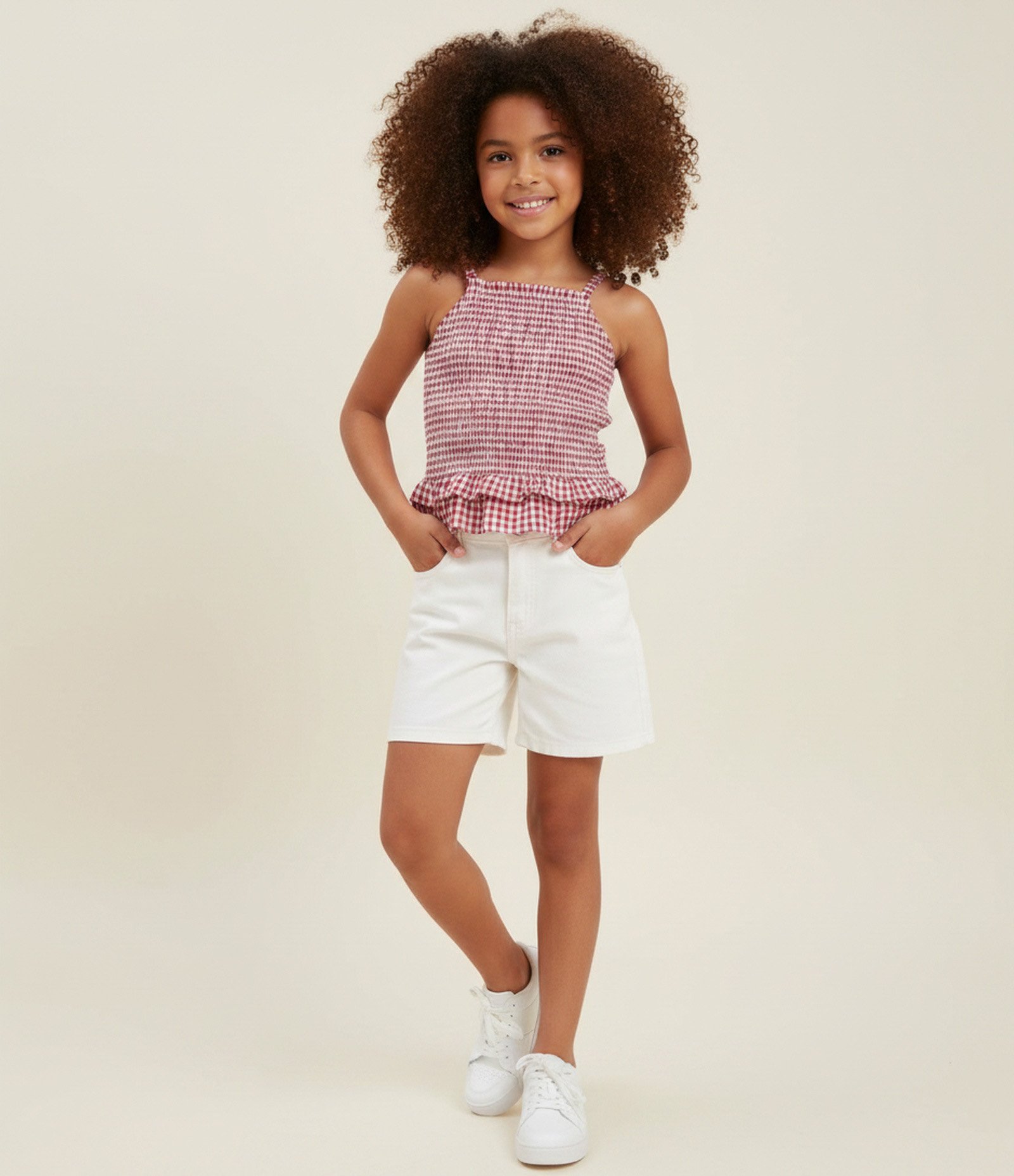 Short Infantil em Jeans Básico com Bolsos Funcionais – Tam 5 a 14 Anos Branco 1
