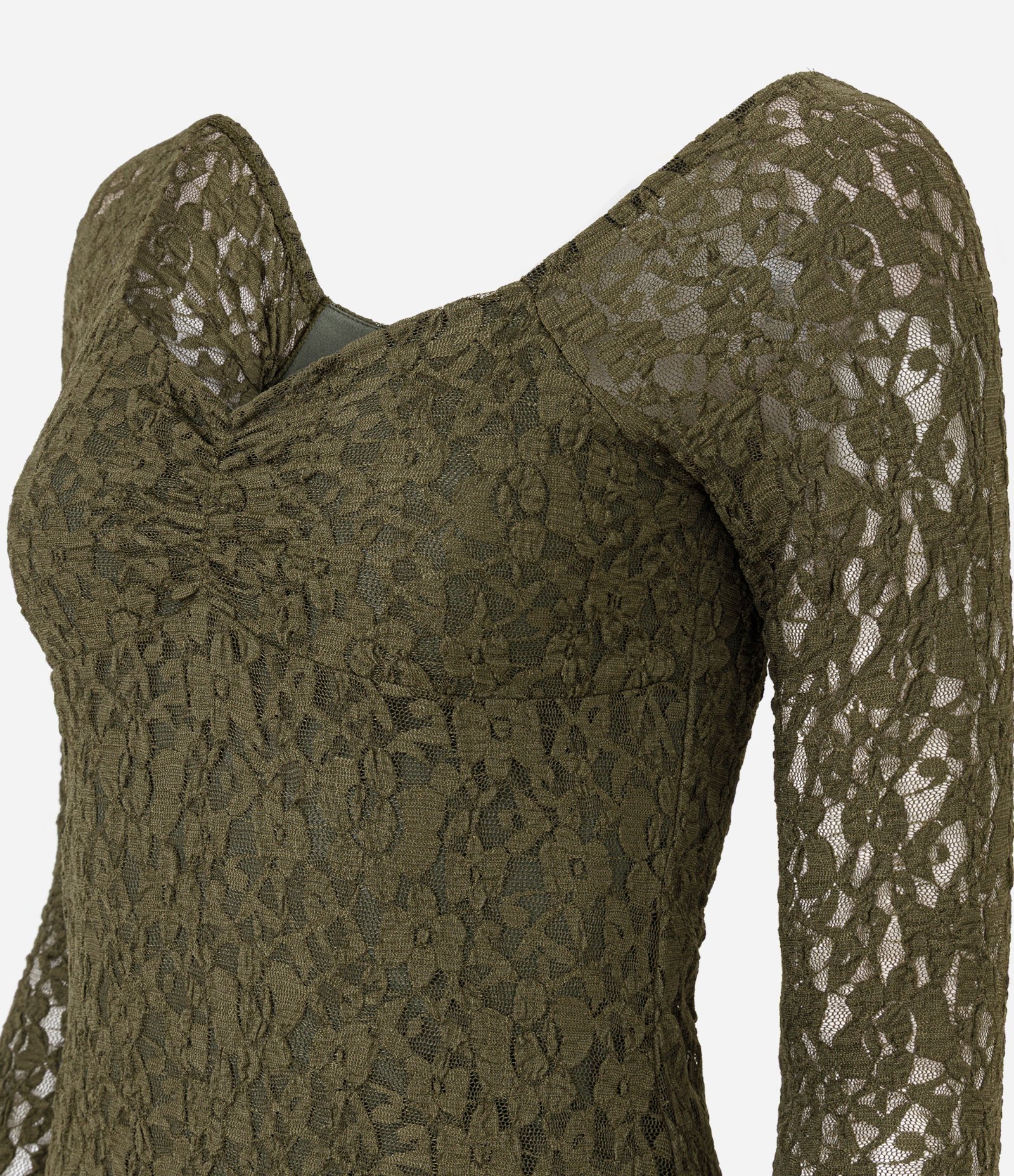 Vestido Curto Manga Longa em Renda Texturizada Verde 2