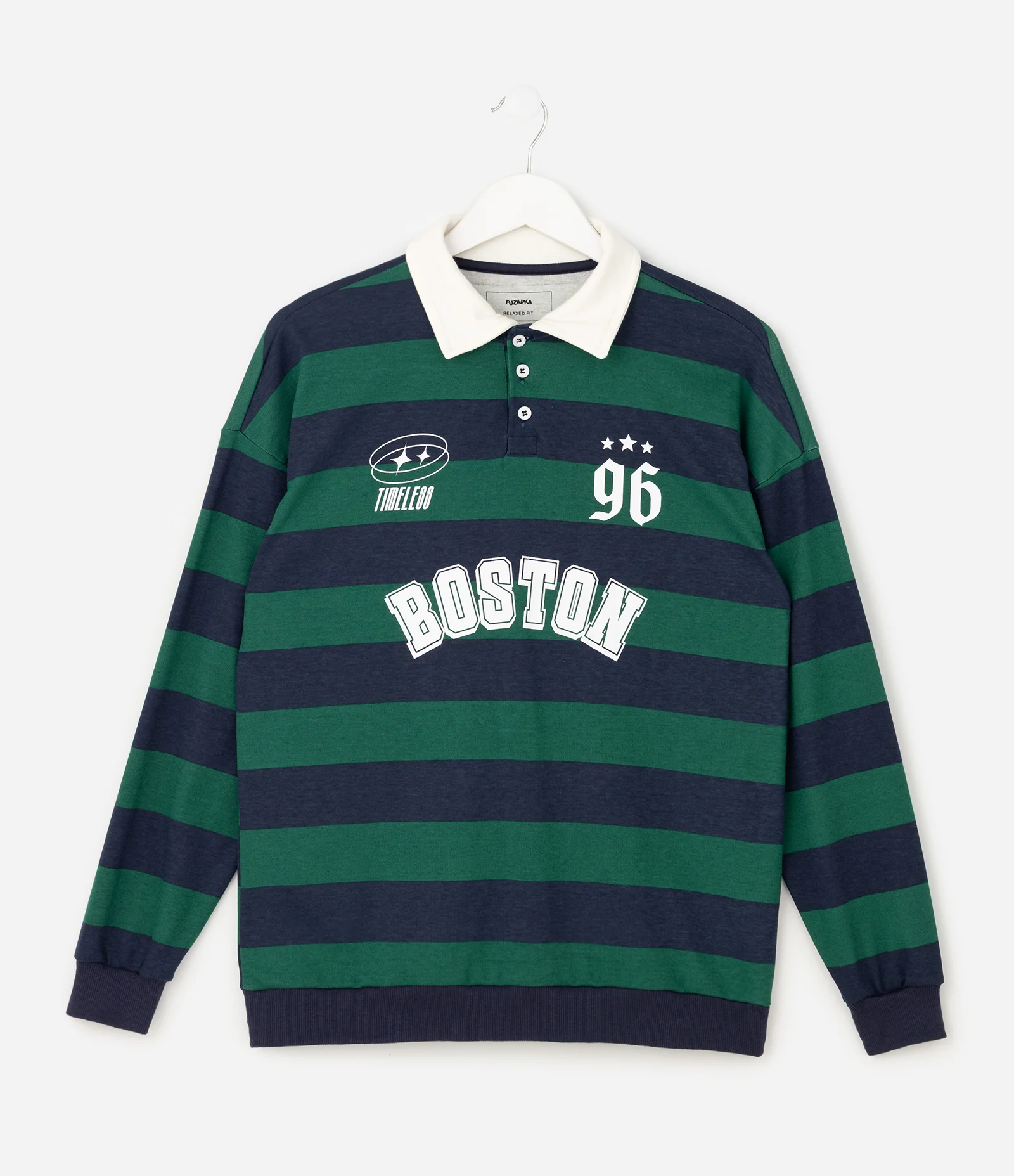 Camiseta Infantil Polo Listrada com Lettering – Tam 5 a 14 Anos Verde/Azul 1