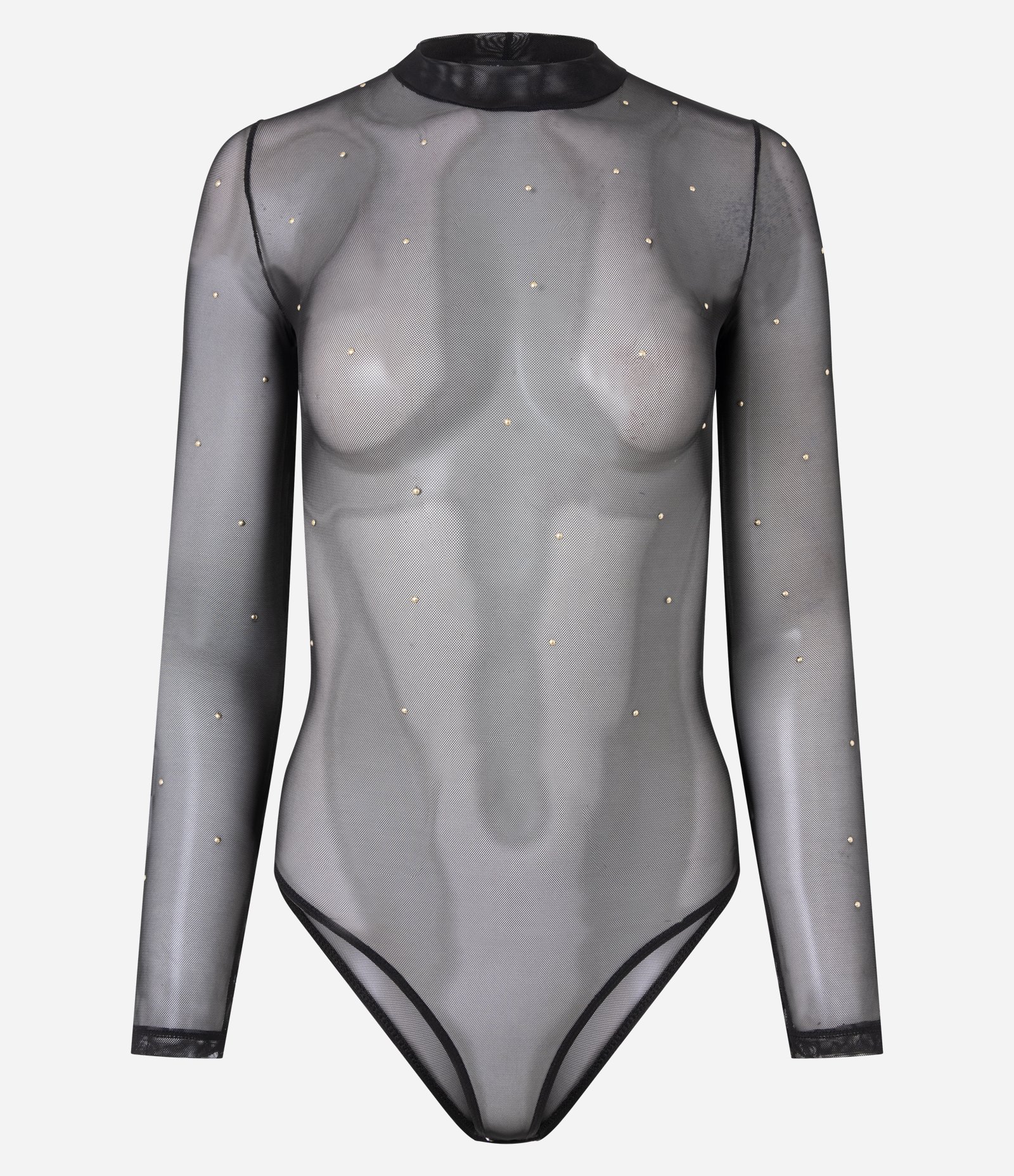 Body Manga Longa em Tule com Aplicação de Pedrarias Preto 5