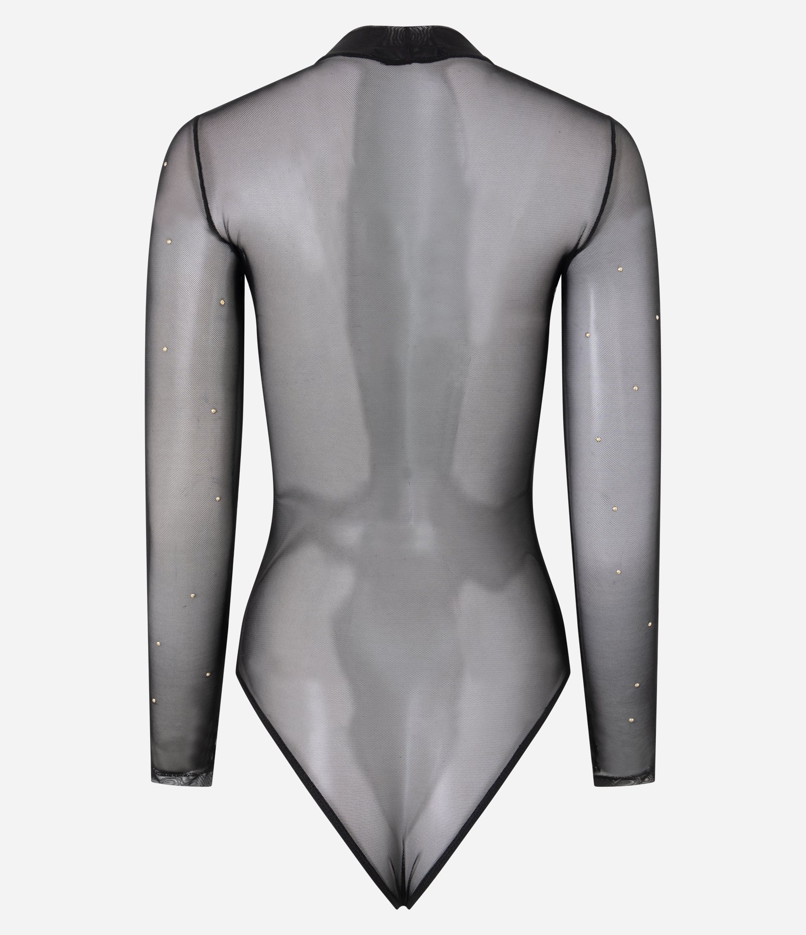 Body Manga Longa em Tule com Aplicação de Pedrarias Preto 7