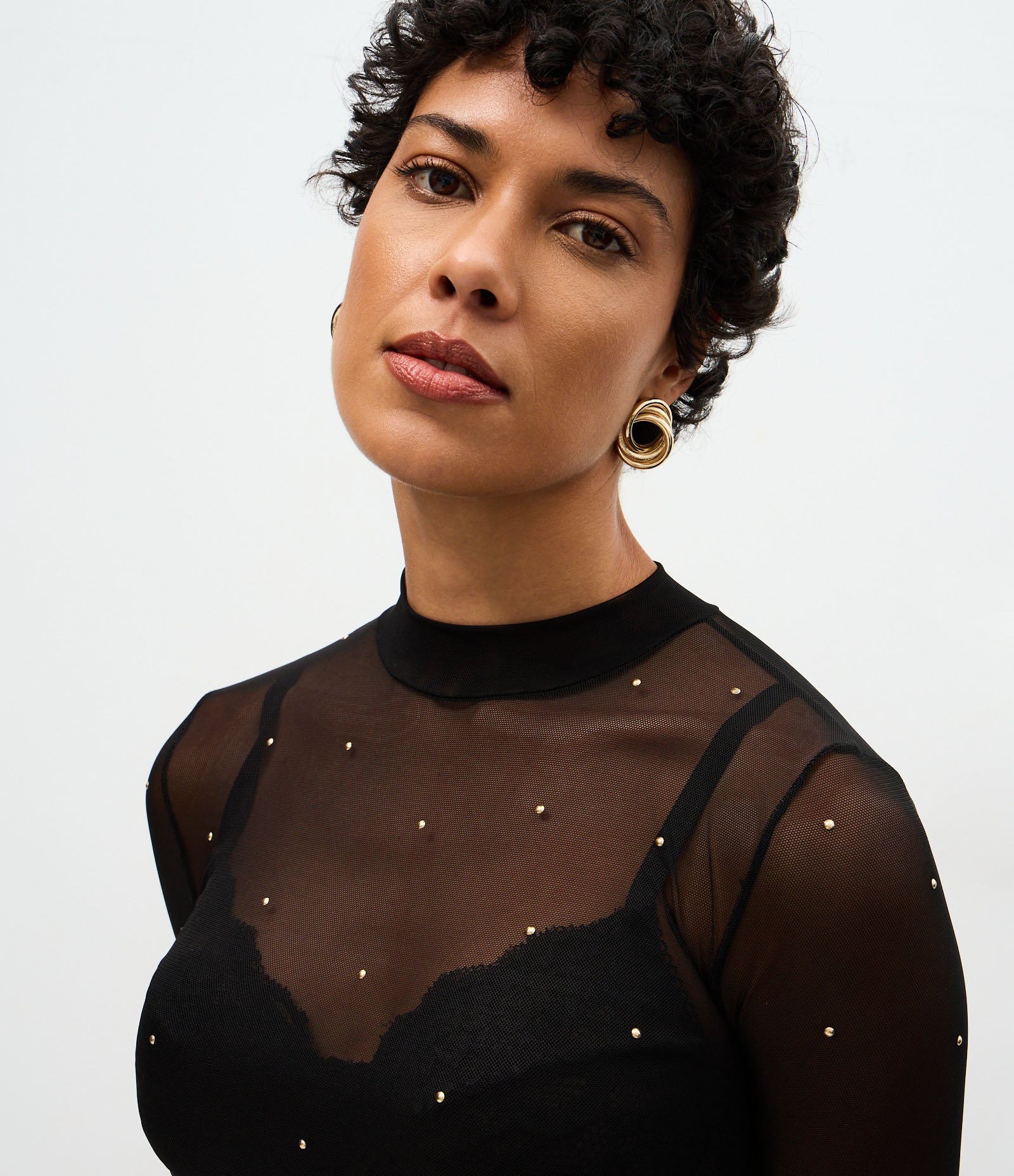 Body Manga Longa em Tule com Aplicação de Pedrarias Preto 3